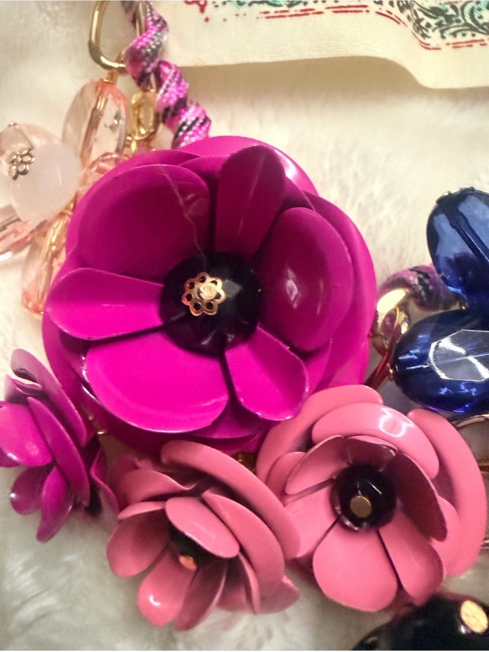 Aratta Pink, Fuchsia & Navy Floral Statement Necklace - Picture 3 of 7
